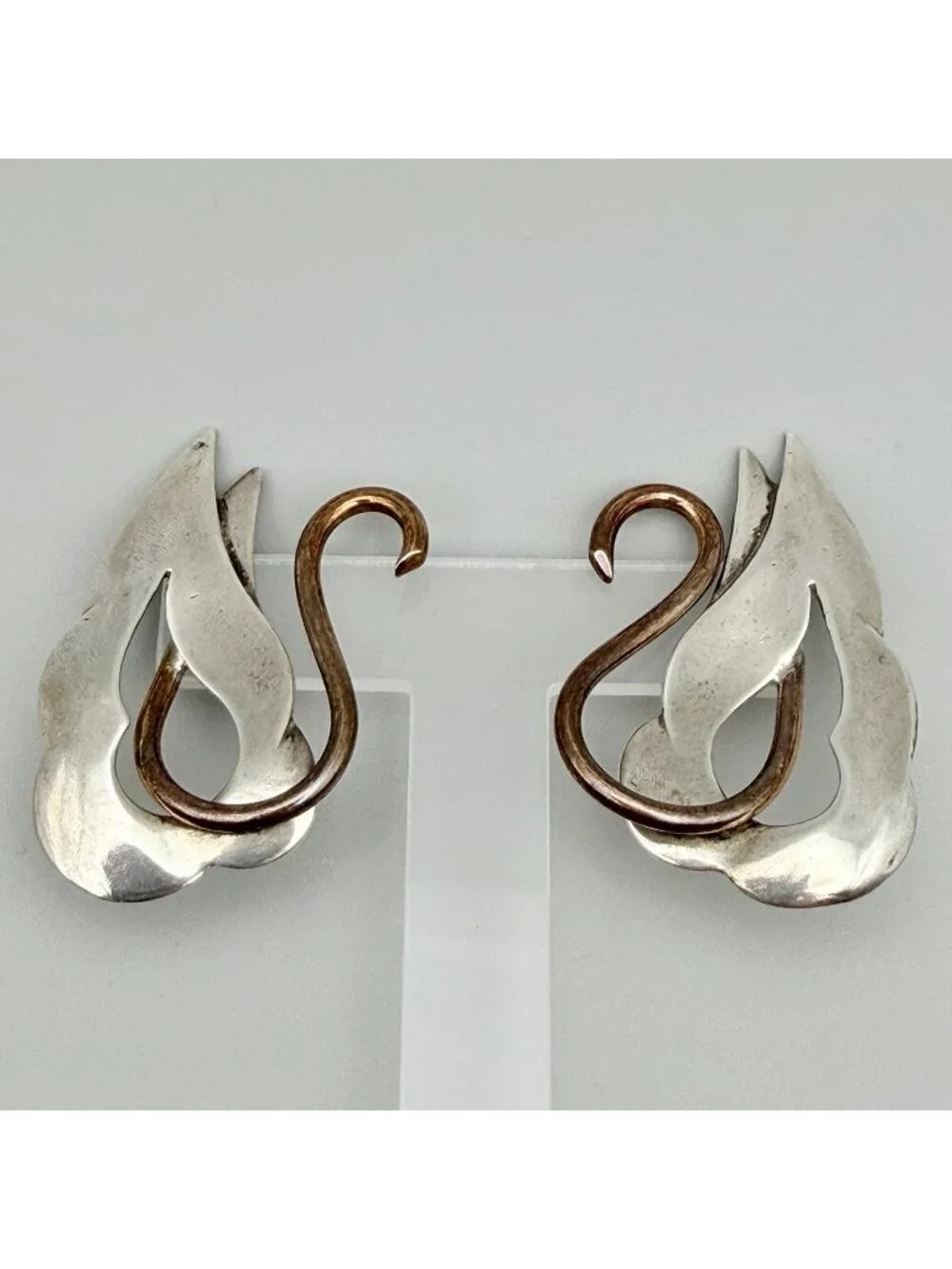 Veedra Boscarino Swan Pierced Earrings Luna Parc Mixed Metal Signed VB